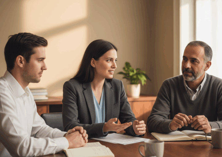 A picture of Sanctuary Translater talking to an assylum